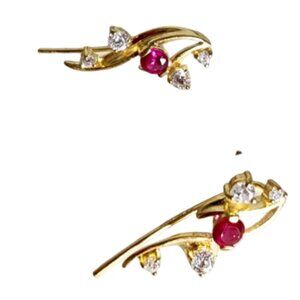 NWT Gold Ear Vines with clear CZ and Lab Created Ruby